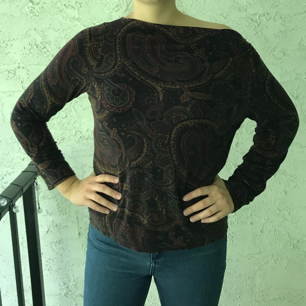 Paisley Long Sleeve Top - Brown